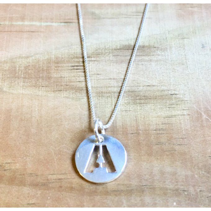 Collier argent massif 925 médaille lettre